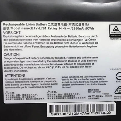 Genuine BTY-L781 MSI GT75 Titan 6250mAh, 90Wh 14.4V, Black , Li-Polymer Laptop Battery